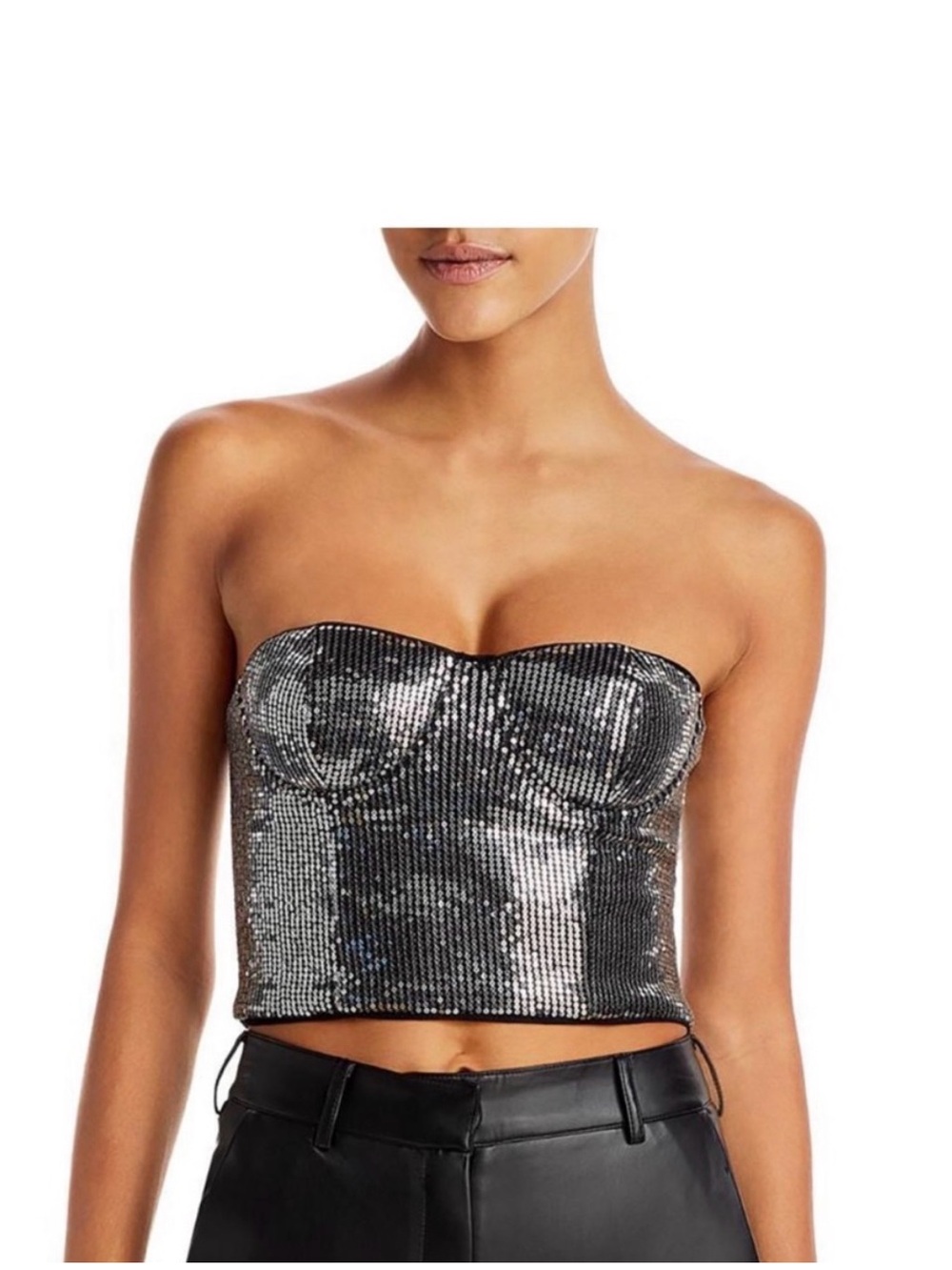 NWT Aqua Sequin Bustier Top in Black and Silver